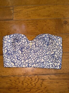 TOPSHOP EMBROIDERED BUSTIER - blue and white floral